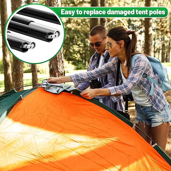 Aluminum Tent Poles Replacement - Pre-Assembled Tent Poles Stakes Fits Both Female and Male Ends - Lightweight Tent Pole Repair Kit for Hiking Camping Backpacking Tent 20FT