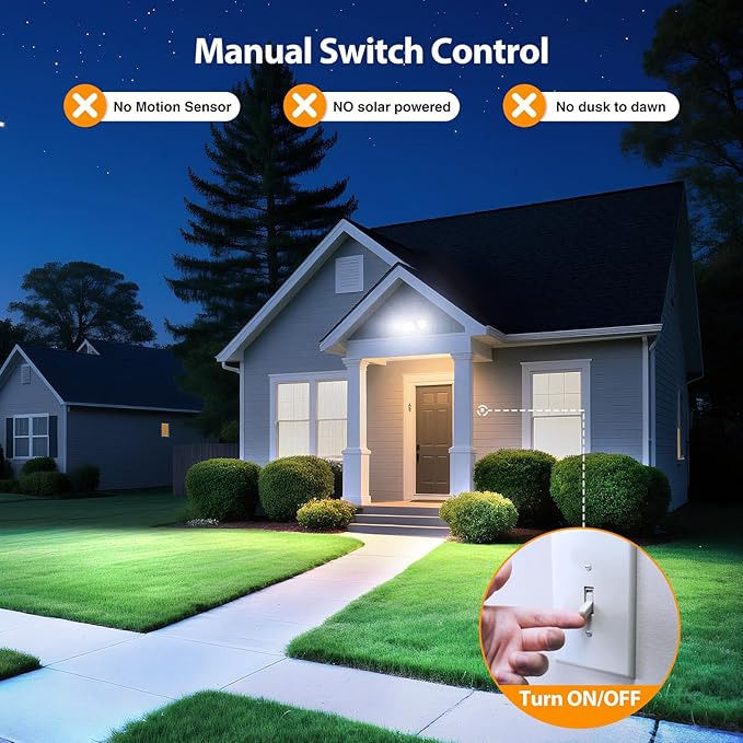 Onforu 75W Flood Lights Outdoor 7000LM Brightness Security Lights Switch Controlled 3 Adjustable Heads IP65 Waterproof 6500K Wall Mount Exterior LED Flood Light