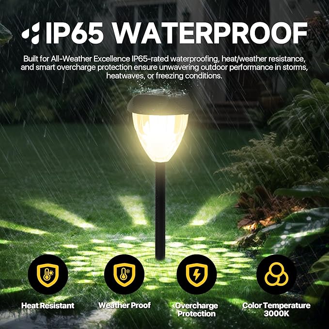 Ensenior 12-Pack Solar Lights Outdoor 14.17 Auto ON/Off 3000K LED Solar Garden Lights for Pathway Yard Patio Walkway Planter Waterproof Energy-Efficient Landscape Lighting