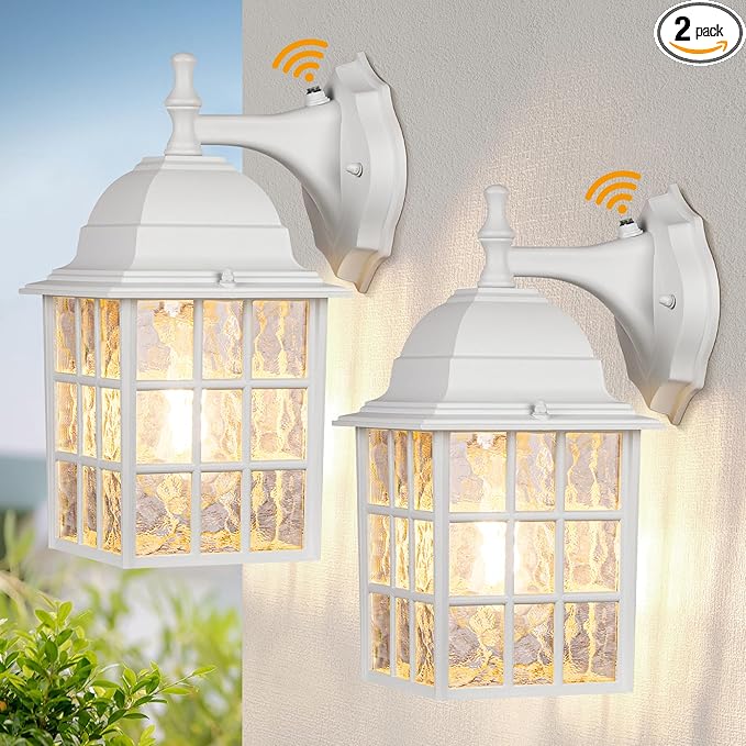 Dusk to Dawn Outdoor Lighting Fixtures - Sensor Exterior Lights White Porch Lights Waterproof Wall Lanterns for Garage Front Door