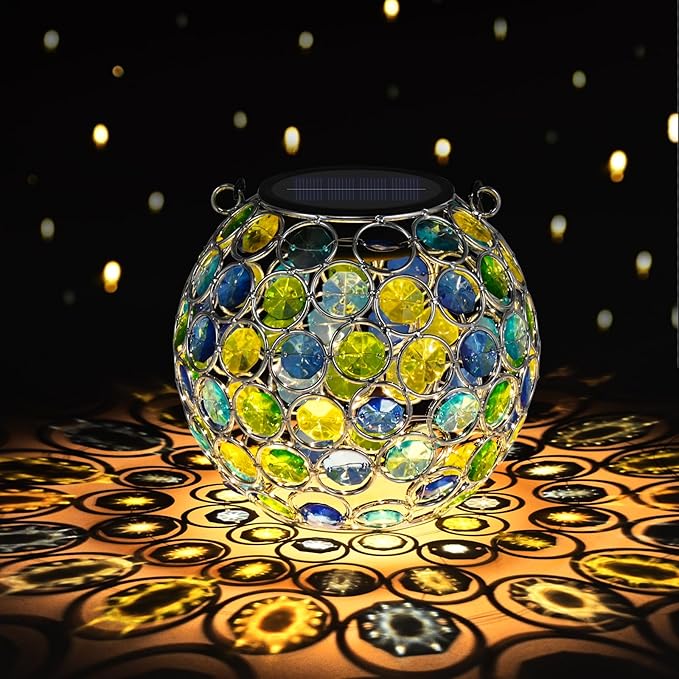 Uspring 2 Pack Crystal Mosaic Solar Lanterns Outdoor Waterproof Decorative Hanging Solar Lights for Outside Gifts for Women Mom Grandma Garden Decor for Patio Backyard Porch Pathway Walkway Blue