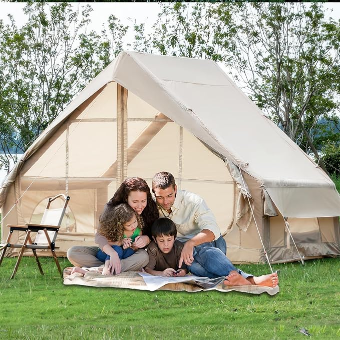 4-6 Person Inflatable Camping Tent with Pump - 4 Season Waterproof Glamping Tent 410D Oxford Fabric with 12 Mesh Windows Easy 5-Minute Setup for Family Outdoor Adventures