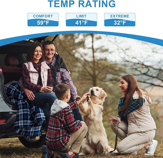 AGEMORE Cotton Flannel Double Sleeping Bag for Camping Backpacking Or Hiking. Queen Size 2 Person Waterproof Sleeping Bag for Adults Or Teens. Lightweight with Compression Sack