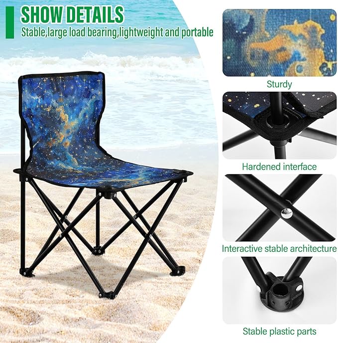 KLL Starry Sky A Shooting Star Passing by Portable Foldable Chairs Indoor Lightweight Camp Chair with Carrying Bag Outdoor Chair for Concert Indoor