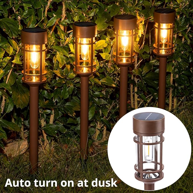 Solar Pathway Lights Outdoor Solar Lights 8 Pack Metal &amp Glass Design - Waterproof Auto On/Off Bright Long-Lasting Garden Landscape Lighting Walkway Driveway