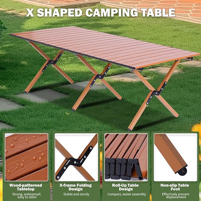 Camping Table Folding 132 lbs Capacity &amp 11 lbs Lightweight 45.5x23.2 Inch Portable Roll Up Low Picnic Table with Carry Bag for 4-6 Person Beach Backyard BBQ Camping