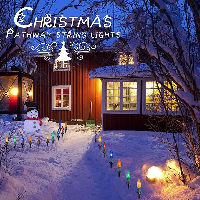 Brightown Strawberry C9 Christmas String Lights Outdoor - 25.7 Feet 20 LED Pathway Lights Connectable C9 Walkway Light Waterproof Christmas Light Outdoor Decoration for Lawn Outside Multicolor