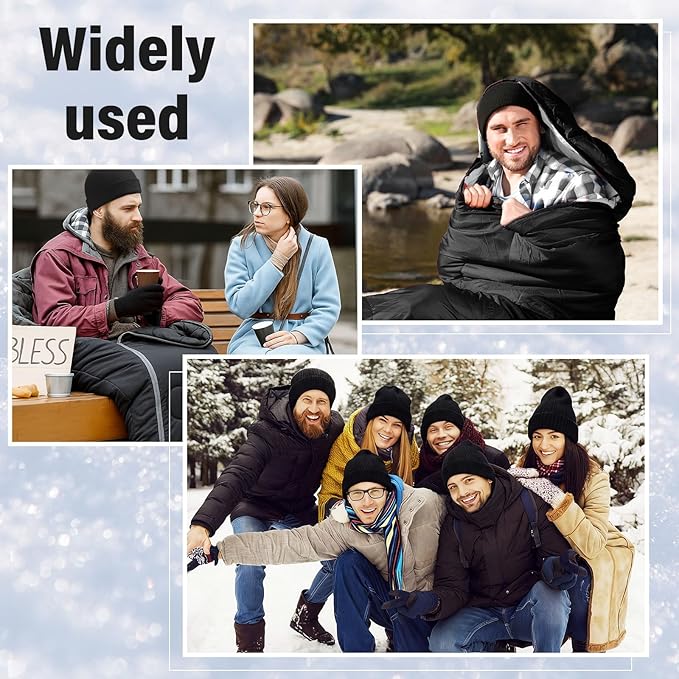 80 Pcs Homeless Care Package Sleeping Bags Adult Bulk with Winter Beanies Hat Gloves Scarf Cotton Liner Waterproof Sleeping Bag for Camping Outdoor Church Donation Emergency