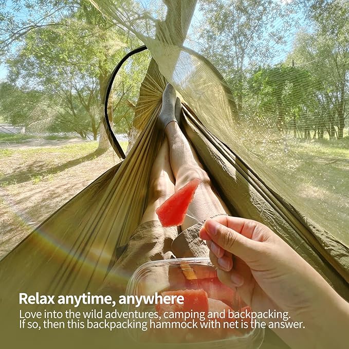 Hammock with Mosquito Net - Lightweight Portable 1 Person Hammock - for Camping Hiking Backpacking Travel a Festival or The Beach