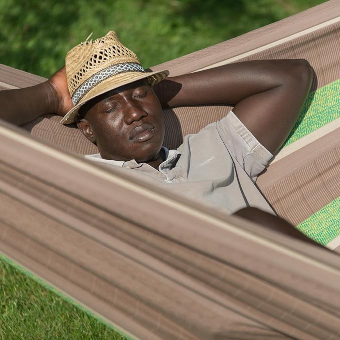 LA SIESTA Flora Classic Cotton Hammock with TreeMount &amp Straps - Extra Large Patio &amp Indoor / Outdoor Hammock Bed 2 Person King Size Chocolate