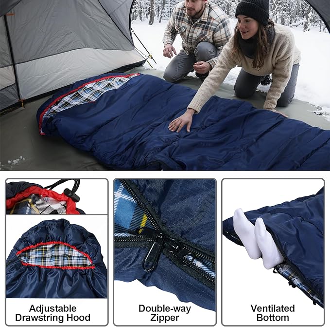 REDCAMP Cotton Flannel Sleeping Bag for Camping Backpacking Adults Cold Weather Envelope Sleeping Bags with 2/3/4/6lbs Filling
