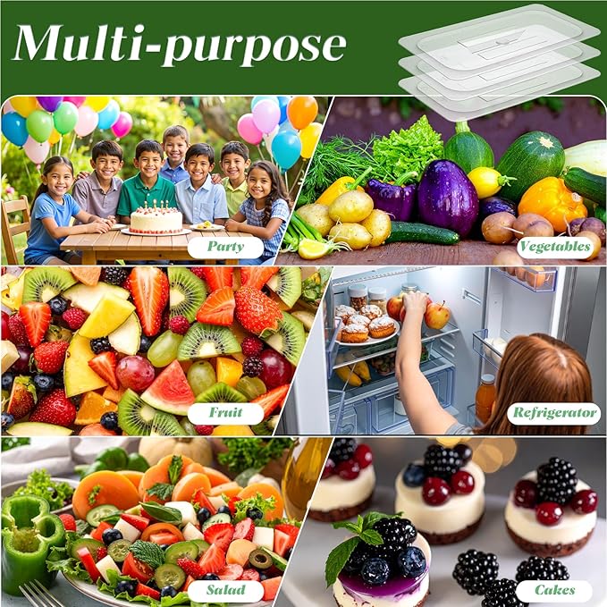 10 Pcs Polycarbonate Food Pan Lids with Handle 1/3 Size Clear Food Pan Lids Stackable Acrylic Hotel Lid Cover for Restaurant Foods Container and Storage