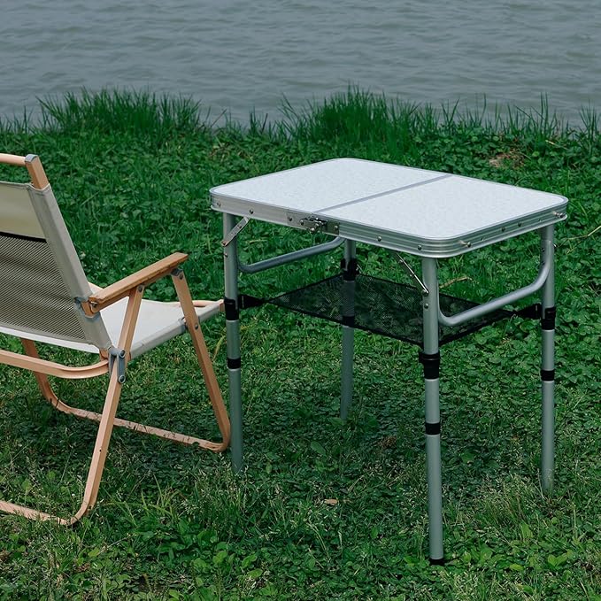 Small Folding Camping Table 2ft Portable Picnic Table Aluminum 24 x 16 Folding Table 3 Adjustable Heights Portable Lightweight Table Dining Table for RV Picnic Beach (White)