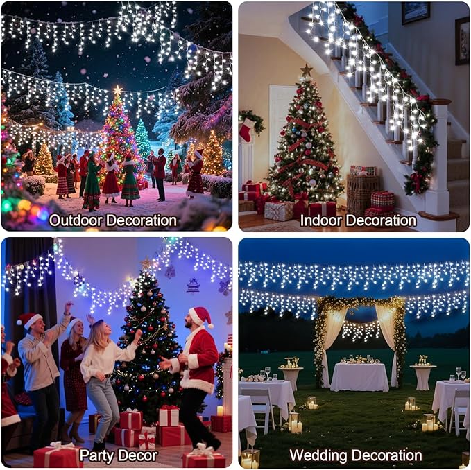 98 Ft Ice Lights for Outside 960 LED Christmas Lights Outdoor Plug in Christmas String Lights with 8 Modes &amp Timer for Holiday Party Wedding House Patio Outdoor Decor(Cool White)