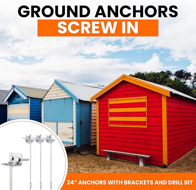 Ground Anchors Screw In - 24 Set of 468 with Brackets and Drill Bit - Earth Anchors - Mobile Home Anchors - Storage Shed Anchor Kit - Swing Set Anchors for Metal Swing Set - Playset Anchors - Ties