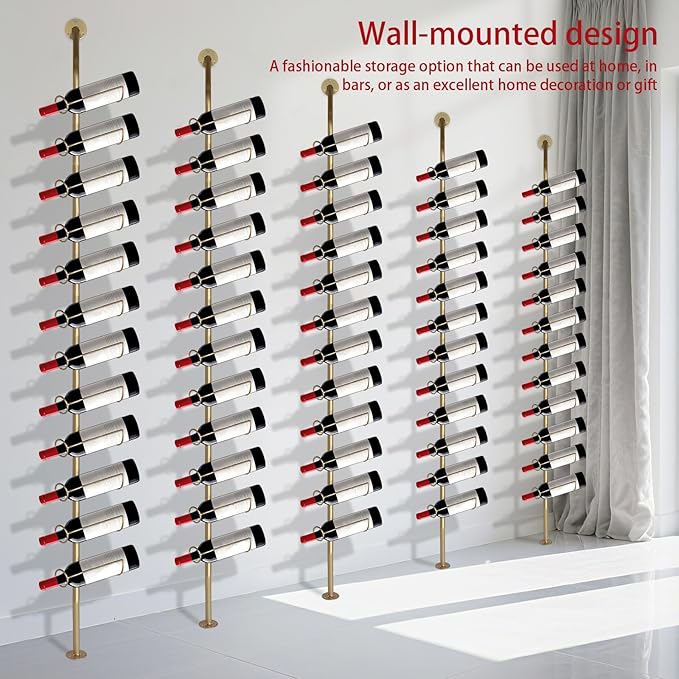 5 Pack 12 Bottle Wall Rack DIY Detachable Metal Bottle Display Holder Storage Rack for Kitchen Pantry Dining Room Bar Commercial Restaurants