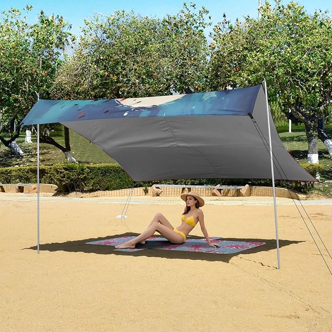 ALAZA American Flag Eagle Portrait Beach Tent Sun Shelter UPF50+ Protection Beach Shade Canopy w/ 4 Sandbags for Outdoor Camping Fishing Backyard Fun Picnic 10x9 ft