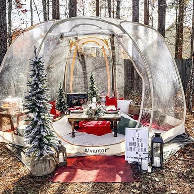Alvantor® Pop Up Bubble Tent® - 12’ x 12’ Instant Igloo Tent® - 8-10 Person Screen House for Patios - Large Oversize Weather Proof Pod - Cold Protection Camping - Beige