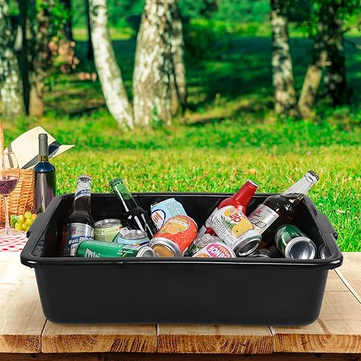 22 L Large Commercial Bus Box Black Plastic Bus Tub 4 Pack