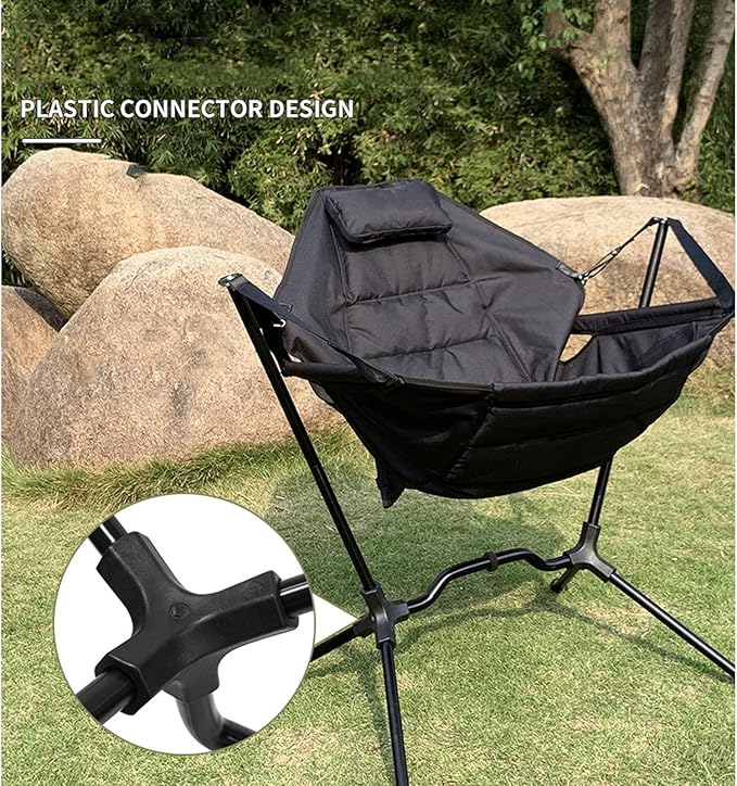 Outdoor Folding Chair Camping Picnic Home Portable Stool Adjustable Lawn Side Pockets Lightweight Hiking Beach CasualBlack