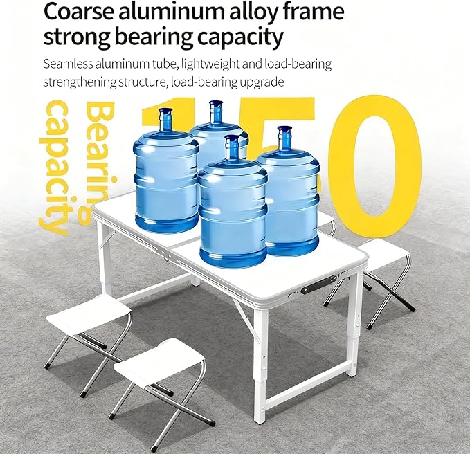 Camping Table Folding Portable Camp Aluminum Lightweight Table Adjustable Height Indoor Outdoor for Camping Picnic Backyard BBQ Patio