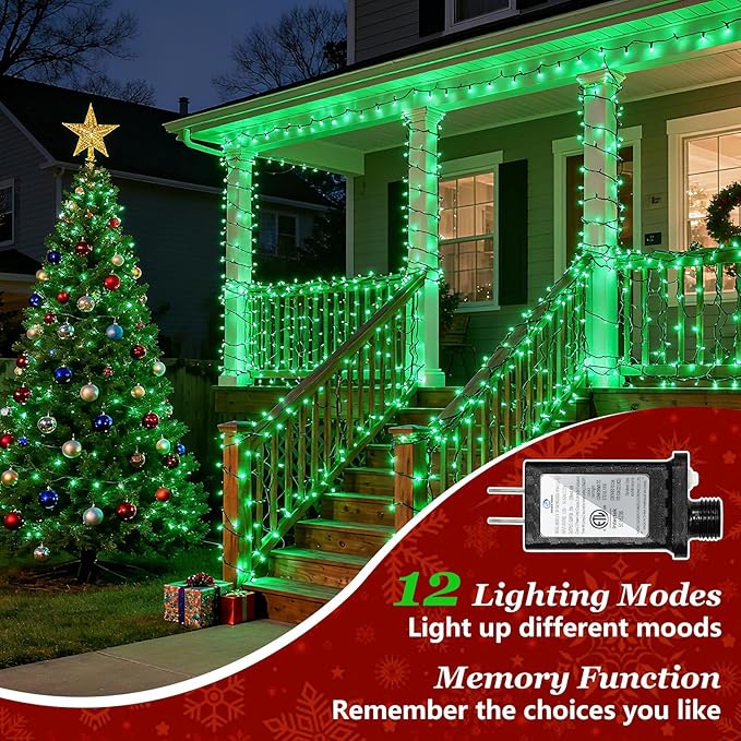 750 LED 240FT Christmas String Lights Outdoor with 12 Modes Timer &amp Dimmable Green Wire St Patricks Day Decorations Lights Waterproof Plug in Fairy Lights for Party Home Patio Wedding Xmas Gree