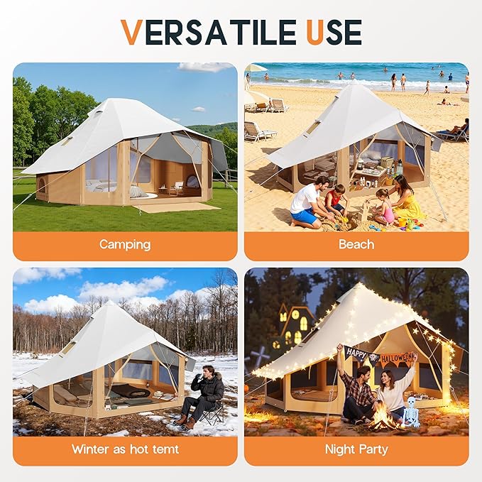 SPECRAFT Canvas Bell Yurt Tents &amp Inflatable Tent for Camping Waterproof Glamping Tent with Stove Jack Breathable Mesh Snowproofing Spacious 4-Season Family Shelter for Outdoor Camping Partie