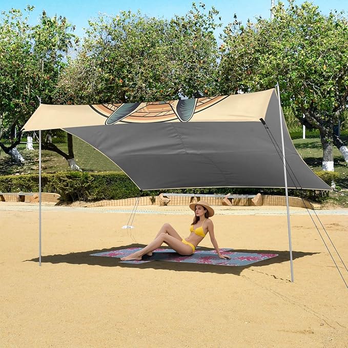 Camping Sun Shelters Egyptian Style Cat Pattern Beach Canopy 126 * 110.2in