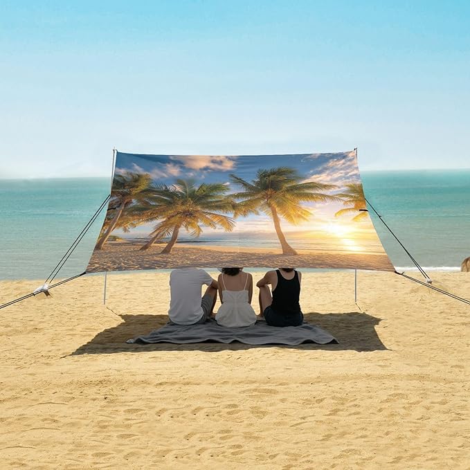 Bolaz Beach Canopy Tent Sun Shade9'×10.5' Large Family Beach Shade UPF50+- Outdoor Shade for Camping Trips FishingBeautiful Sunset4