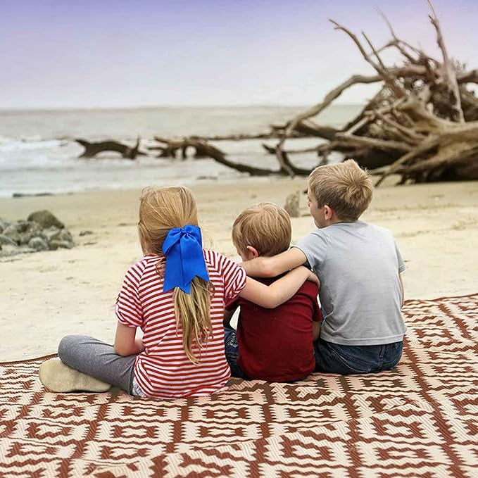 Mountain Mat 8x12 Brown &amp Tan Outdoor RV Mat with Carry Bag – Extra Thick 5mm Recycled Poly Rug – Waterproof Reversible Heavy-Duty – Premium Camping Mat for Patio Deck (8' x 12' Brown Diamond)