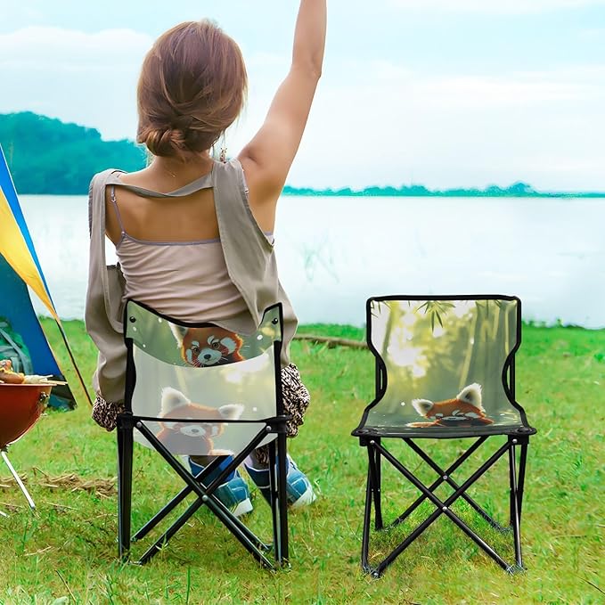 Red Panda Watching Portable Camping Chairs Folding Chair - Durable Oxford Fabric Lightweight Iron Frame Easy Fold Design - Ideal for Outdoor Activities Camping Fishing and Travel
