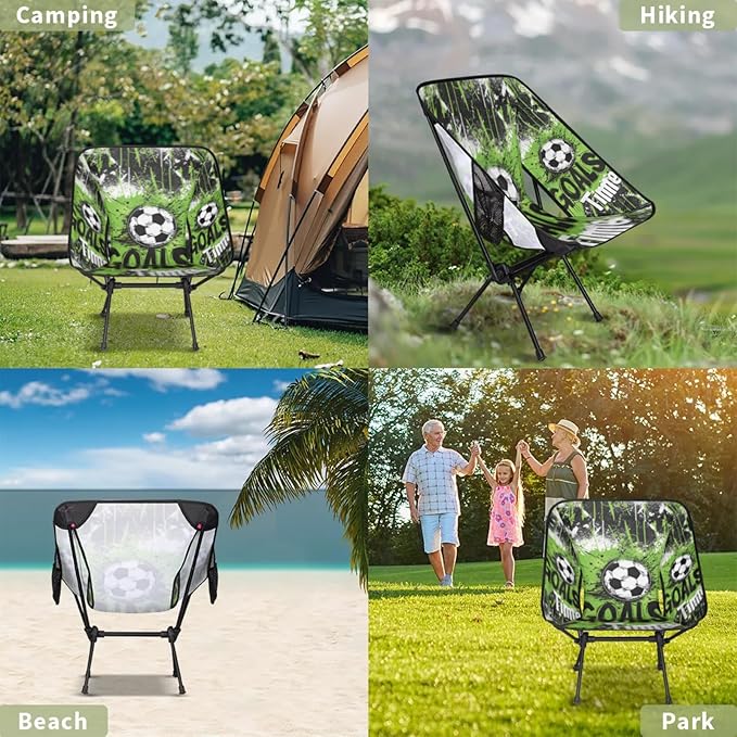 Sports Soccer Portable Camping Chair Folding Chairs for Outside Lightweight Backpacking Chair Outdoor Collapsible Beach Chairs for Adults Fishing Lawn Picnic Travel Hiking