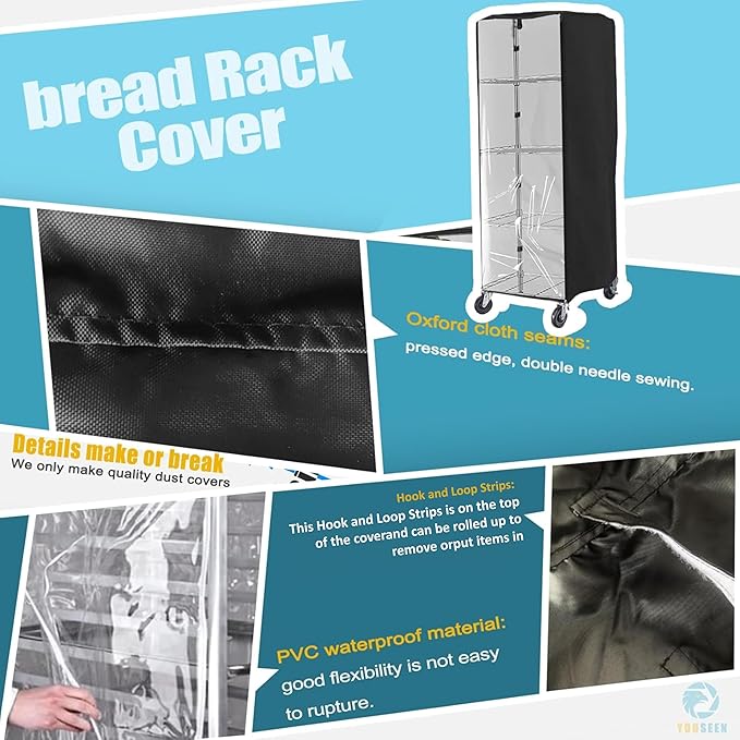 Pan Bun Rack Cover 23 W x 28 D x 64 H High Density Waterproof DustproofFront Clear PVC Black