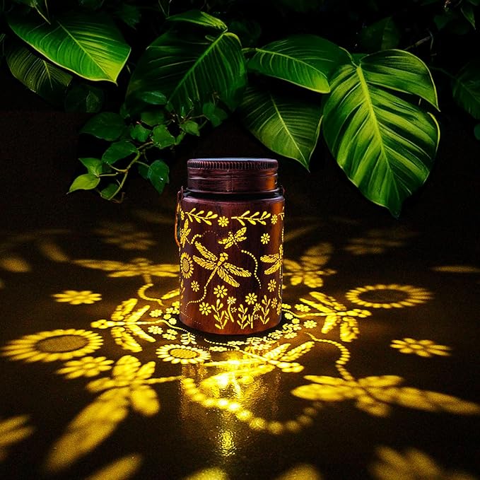 Dragonfly Outdoor Solar Lantern 2pack Waterproof - Christmas Gifts for Outside Lights Garden Decor for Balcony Yard and Deck Gardening Decorations Gifts for Women Mom (Dragonfly 2pack)