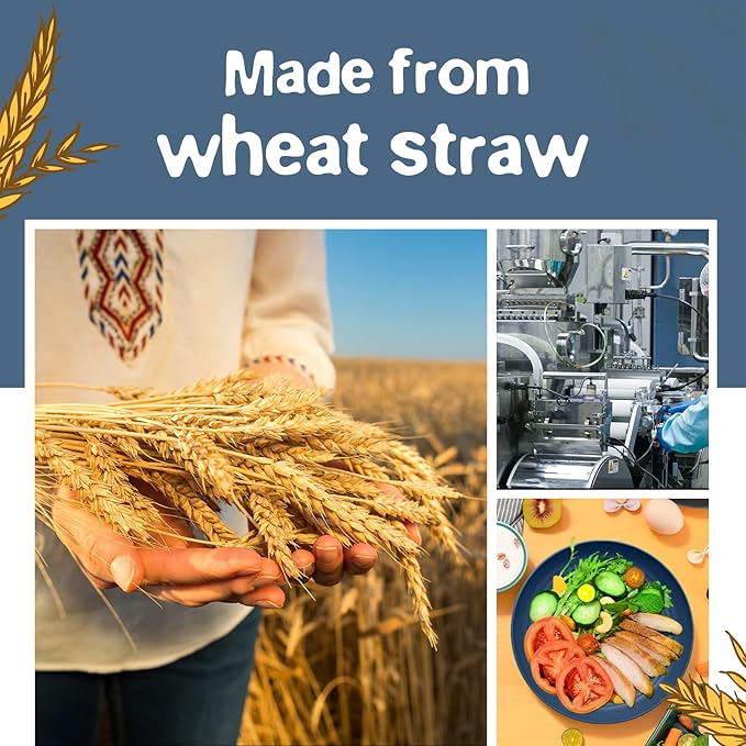 Teivio 32-Piece Kitchen Plastic Wheat Straw Dinnerware Set Service for 8 Dinner Plates Dessert Plate Cereal Bowls Cups for Everyday Dining Unbreakable Plastic Outdoor Camping Dishes Colorful