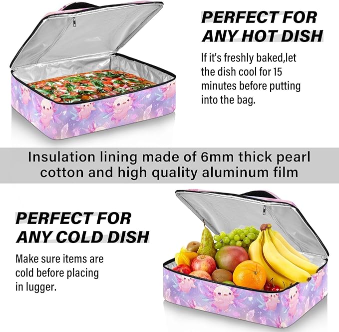 Casserole Carrier Prints Adorable Cute AxolotlInsulated Casserole Carrier for Hot or Cold Food Thermal Lunch Tote for Potluck Parties Picnic Beach Fits 9 x 13 Inches Baking Dish