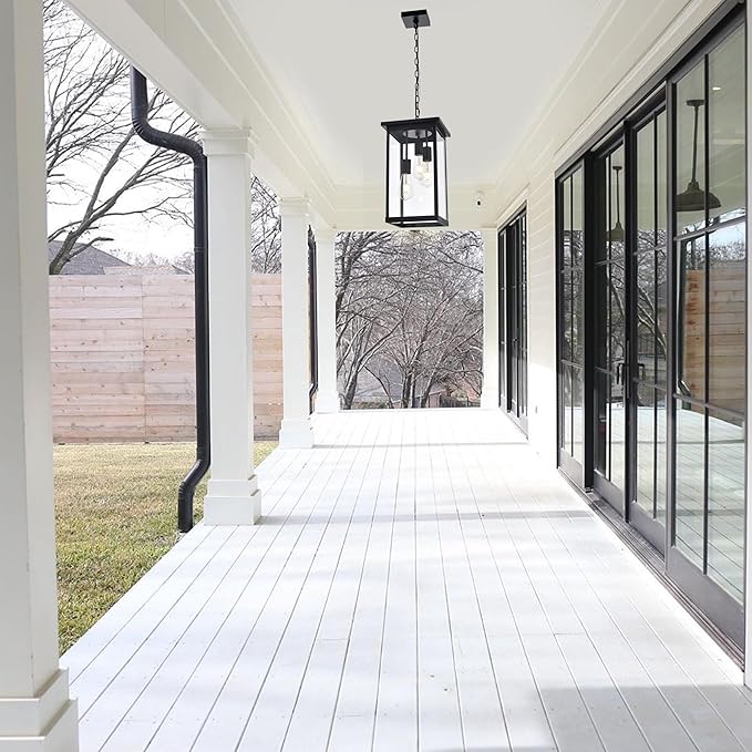 3-Lights Large Outdoor Pendant Light with Clear Glass Exterior Hanging Lantern Matte Black Height Adjustable Hanging Light Fixture for Porch Patio Damp Locations E26 Base