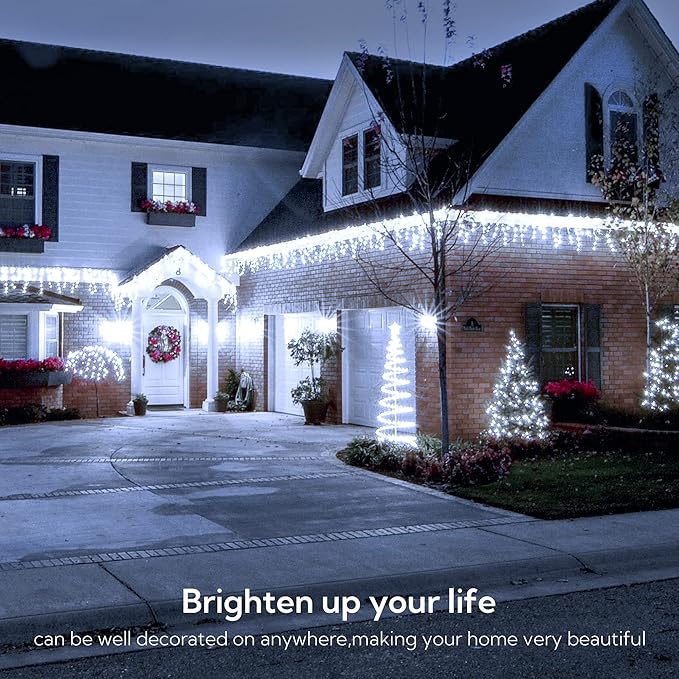 Hopolon 33FT 360L LED Christmas Icicle Lights Outdoor Waterproof8 Modes Plug in Curtain String Lights with 60 DropsChristmas Lights for WeddingPartyBedroomHomeGardenWall Decorations(White)
