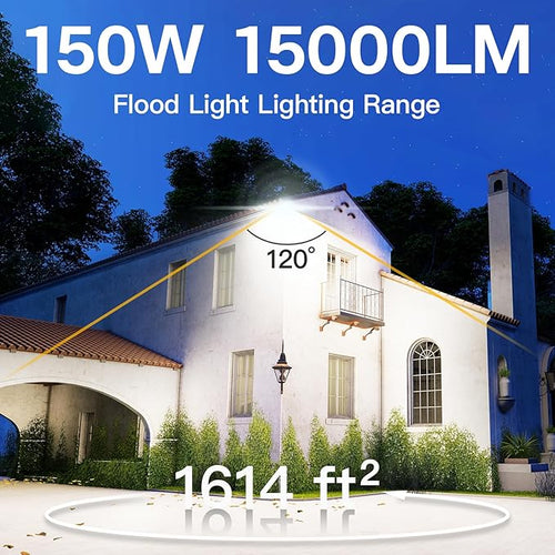 2 Pack LED Flood Lights Outdoor 150W 15000LM Super Bright Floodlight Outside Work Light with 5.9FT Plug IP65 Waterproof 6000K Outdoor LED Flood Light for Garage Yard Lawn Garden