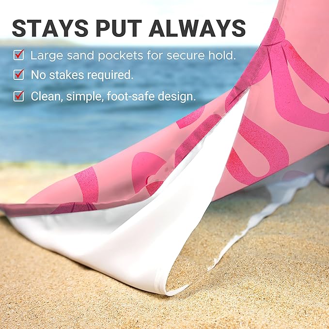 Sunlit Large Beach Blanket Waterproof Sand Proof 81 x106 Sand Free Beach Mat Anchored Pockets and Storage Bag for Travel Beach Camping Outdoor Festival Coquette Pink Bow