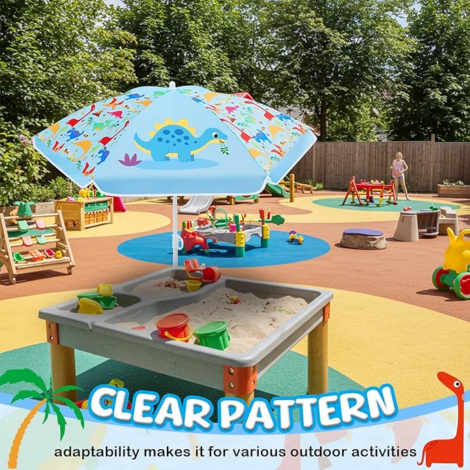 Sweetude Water Table Umbrella (Table Not Included) Kids Seaside Beach Umbrella Picnic Canopy for Summer Toddlers Sand Beach Camping Garden Outdoor Pool Shade Party Supply(Dinosaur Theme)