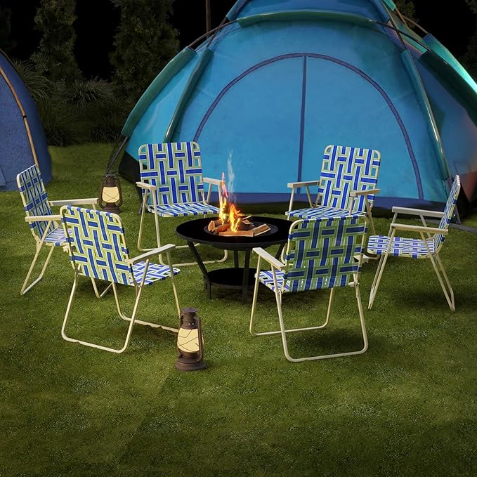 Giantex 4-Pack Beach Chairs for Adults Camping Chair with Steel Frame Lightweight Folding Directors Chairs for Outdoor Webbing Patio Fishing Yard Poolside Lawn Chairs Set of 4 (Blue)