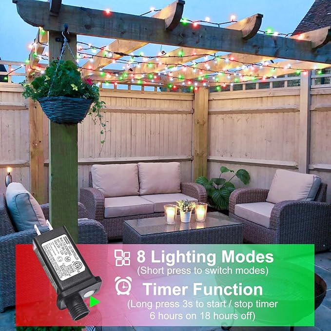 100FT 300 LED Christmas Lights Outdoor Connectable Christmas String Lights with 8 Modes Waterproof Plug in Christmas Tree Light Green Wire for Grden Yard Party Decorations Red White Green