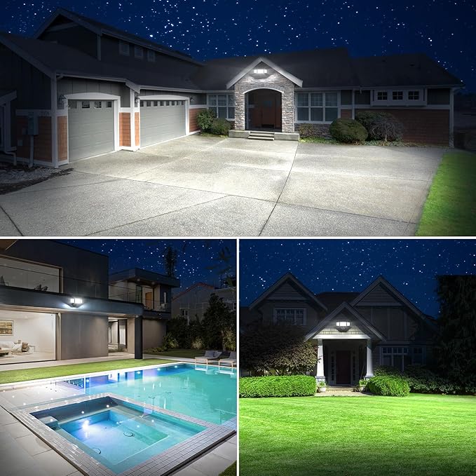 Onforu 100W 11000LM Flood Lights Outdoor Brightness Security LED Flood Lights with 3 Adjustable Heads Switch Controlled IP65 Waterproof 6500K Outside Exterior Flood Light for Yard Garage Eave Patio