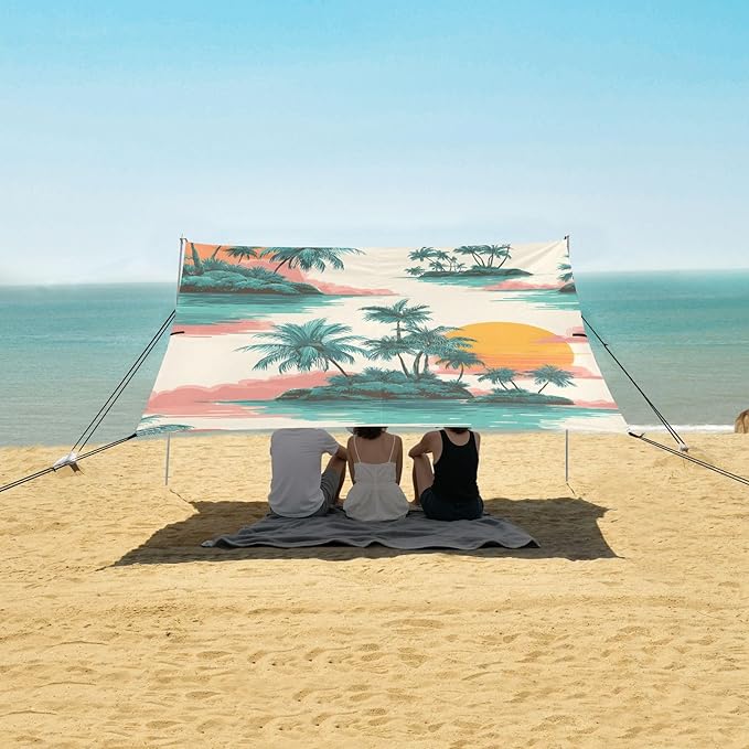 Beach Tent Sun Shelter Coconut Trees Reflection Lightweight &amp Easy Setup Beach Shade Canopy for Camping Fishing