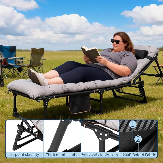PeakPursuit Portable Camping Cot Sleeping Cot for Adult Heavy Duty Folding Cot Max Load 400LBS with Thick Mattress Camping Bed for Travel Tent Day Bed Outdoor Home Guest Office Nap