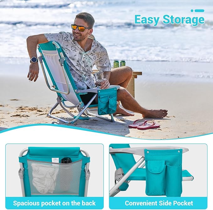#WEJOY Beach Chair for Adults Reclining Adjustable PositionLay Flat Lightweight Folding Portable Aluminum Chair with Backpack StrapsPadded headrest Heavy Duty 400 lbs Lawn Chair for Beach 2 Pack