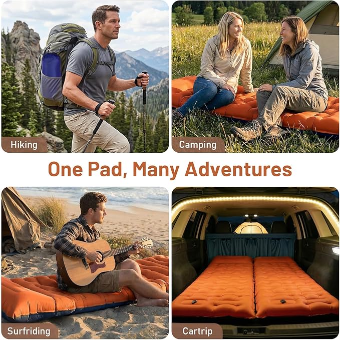 KASBAH Camping Sleeping PadExtra Wide 6 inch Thick Inflatable Sleeping Pads with Built-in Foot Pump and PillowUltralight Camping Mat Gear for Outdoor HikingCamping
