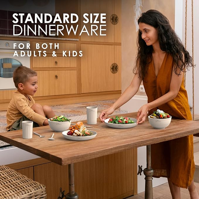 Wheat Straw Dinnerware Sets for 4 - Alternate To Plastic Dinnerware Set - Dishwasher Safe Microwave Plates - Lightweight Wheatstraw Dishes - Unbreakable Camping Plates &amp RV Dishes