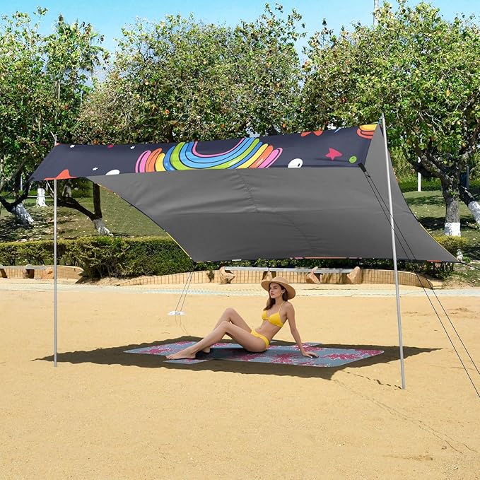 Space Duck Stars Camping Sun Shelter Beach Tent Portable Beach Sun Shade Outdoor Canopy for Camping Trips Fishing Picnic